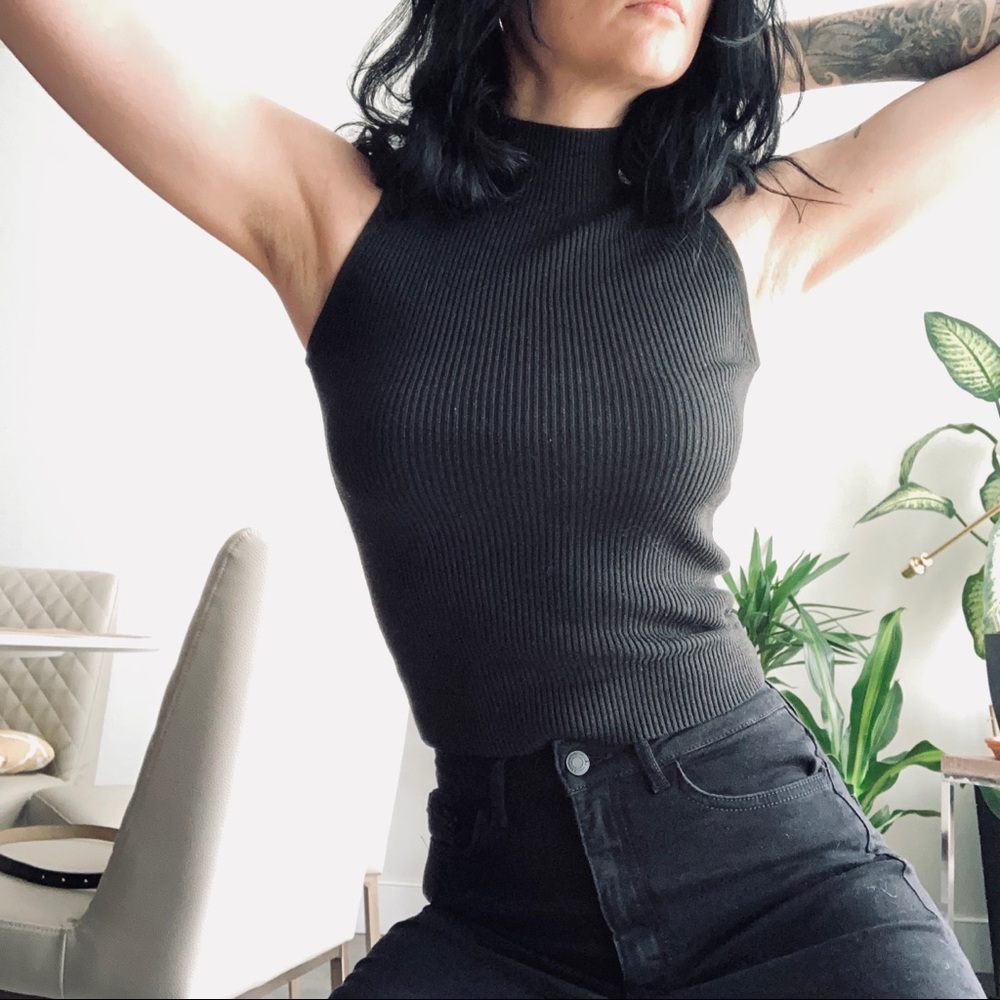TWIK Sleeveless Ribbed Mock Neck Sweater